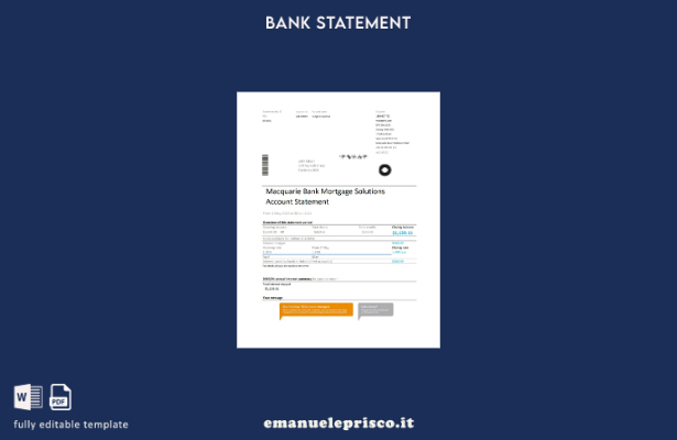 modello Excel di estratto conto bancario Macquire Australia in stile verificato